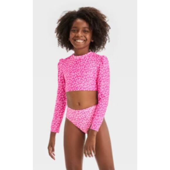 Cat & Jack Leopard Spot Printed Rash Guard Sett Sz XL (14) - Picture 1 of 5